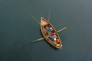 Custom Ray's River Dory driftboat, pulling plugs.